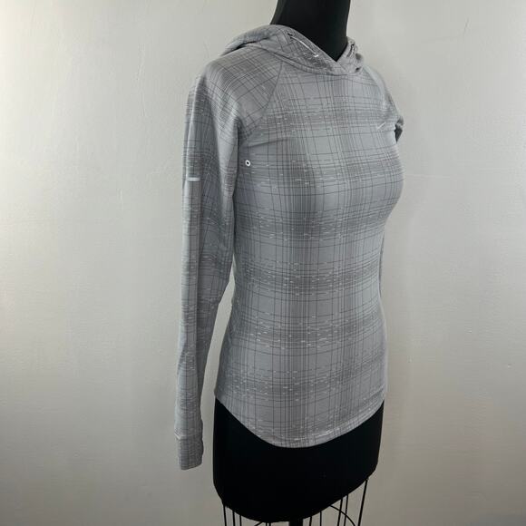 NIKE Gray Hoodie Stretch Striped Yoga Zip Pockets Logo Drawstring X-Small XS - Picture 4 of 9